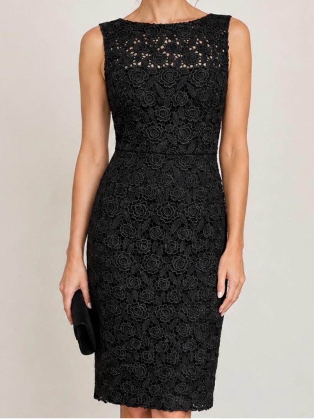 Black Autumn Wedding Guest Dress Crochet Lined Midi Floral Lace Classic